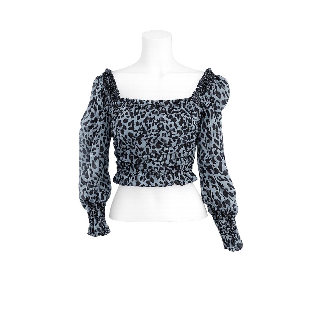 Zara Women’s Blue Leopard Print Chiffon Ruched Crop Top - Size Small